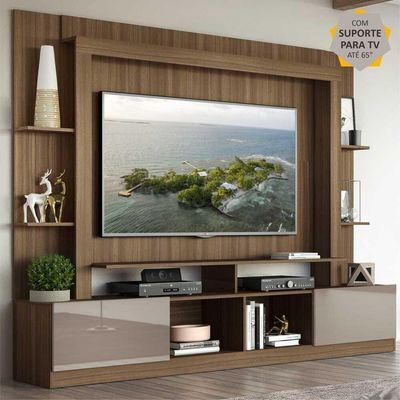 Estante Com Suporte Para Tv Até 65´´ Oslo Fg3386 Madeirada/lacca Fumê