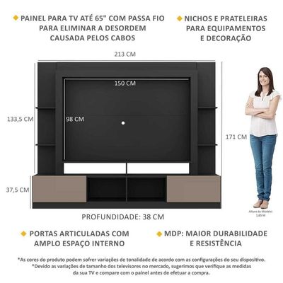 Estante Para Tv Até 65´´ Oslo Fg3395 Preta/lacca Fumê