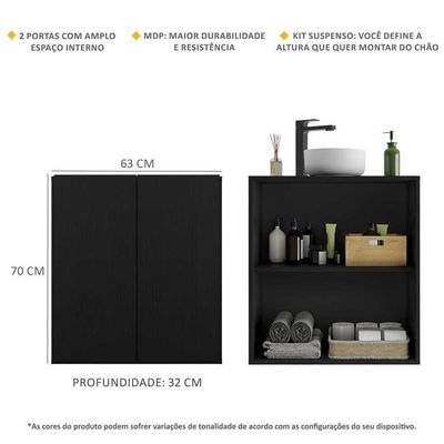 Gabinete De Banheiro Suspenso 63 Cm Com 2 Portas Fg5007 Preto