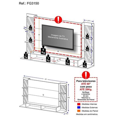Painel Com Espelho Para Tv Até 60´´ Nairóbi Fg3150 Branco