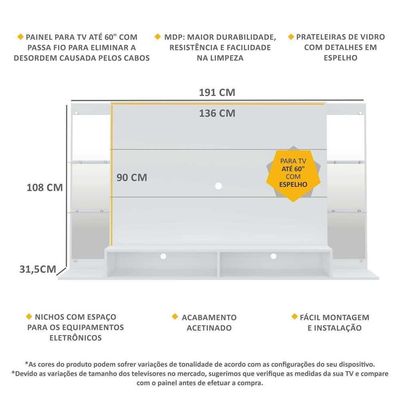 Painel Com Espelho Para Tv Até 60´´ Nairóbi Fg3150 Branco