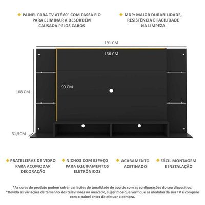 Painel Para Tv Até 60´´ Nairóbi Fg2739 Preto