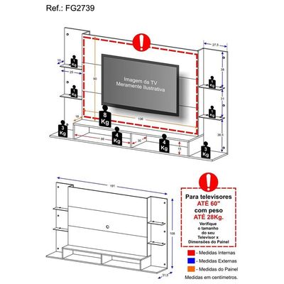 Painel Para Tv Até 60´´ Nairóbi Fg2739 Branco
