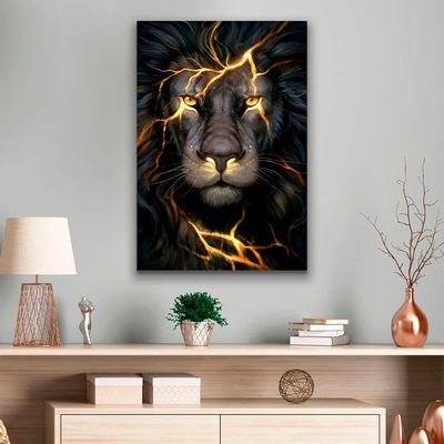 Quadro Leão Iluminado Br Artes Médio 84x54