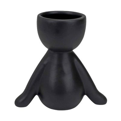 Vaso Decorativo Bravadecor Bob Suculentas Em Cerâmica Preto