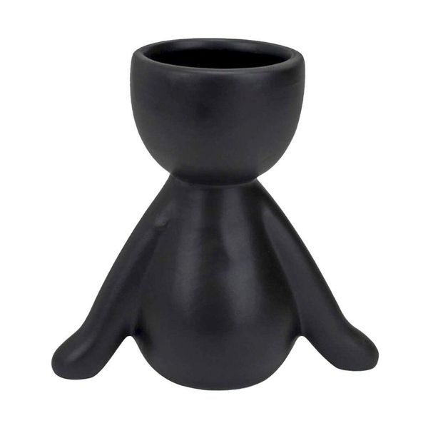 Vaso Decorativo Bravadecor Bob Suculentas Em Cerâmica Preto