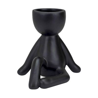 Vaso Decorativo Bravadecor Bob Suculentas Em Cerâmica Preto