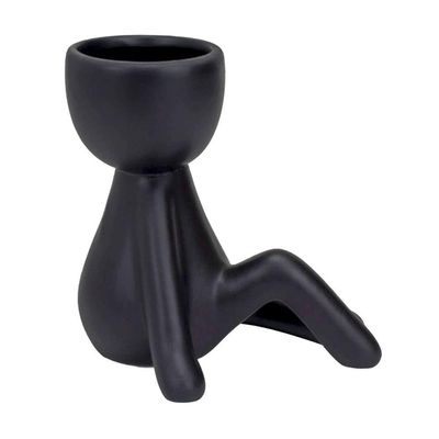 Vaso Decorativo Bravadecor Bob Suculentas Em Cerâmica Preto
