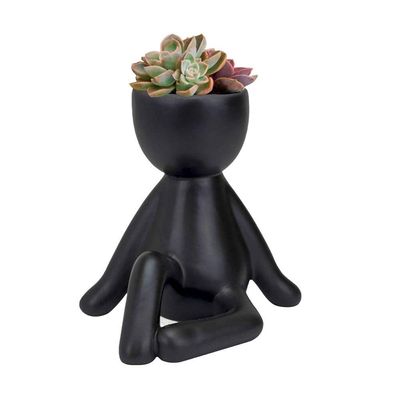Vaso Decorativo Bravadecor Bob Suculentas Em Cerâmica Preto