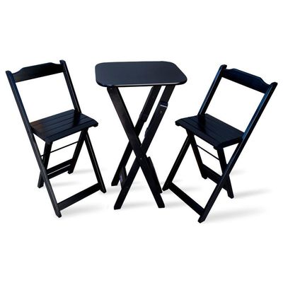 Jogo De Mesa Bistro Com 2 Banqueta Dobravel Para Area Gourmet - Preto - Cor: Preto
