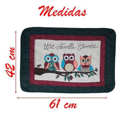 Tapete Patchwork Trio De Corujas Coloridas 100% Algodão 61x42 Cm
