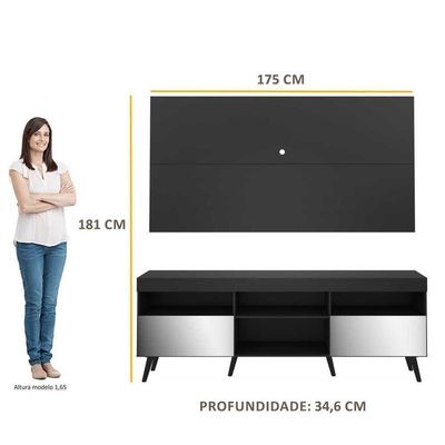 Rack Com Painel Retrô Com Espelho Para Tv Até 65´´ Flórida Fg3138 Preto