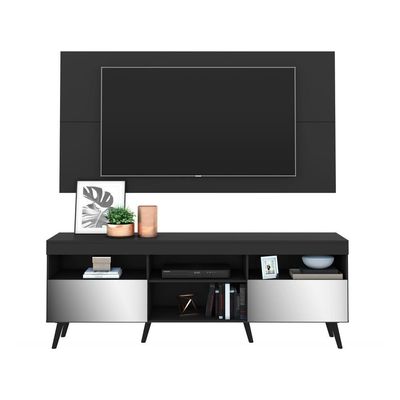 Rack Com Painel Retrô Com Espelho Para Tv Até 65´´ Flórida Fg3138 Preto