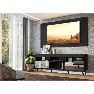 Rack Com Painel Retrô Com Espelho Para Tv Até 65´´ Flórida Fg3138 Preto