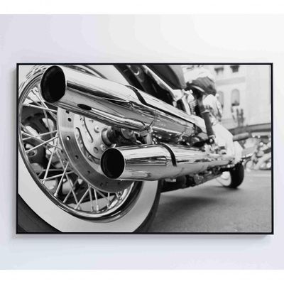 Quadro Moto Preto E Branco 60x40 Cm Vidro Impresso