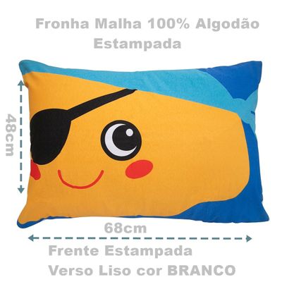 Fronha Portallar Malha 100% Algodão Estampa Localizada Pirata 48cmx68cm Branco