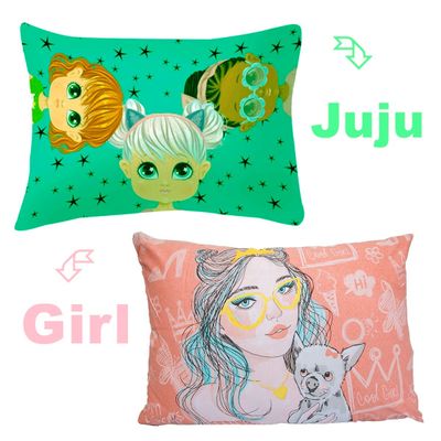 Kit Fronha Portallar Malha 100% Algodão Estampa Localizada Girl e Juju (02 Unidades) Branco