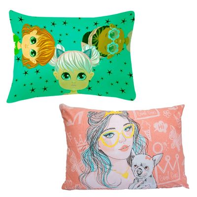 Kit Fronha Portallar Malha 100% Algodão Estampa Localizada Girl e Juju (02 Unidades) Branco