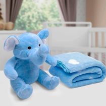 Manta e Bichinho Pelúcia Buettner Baby Microfibra Elefante Azul