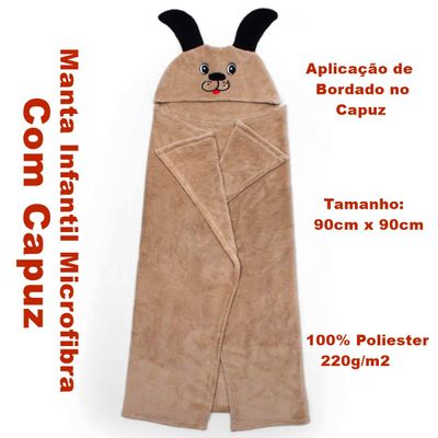 Manta com Capuz Buettner Microfibra Infantil Super Dog 90cmx90cm Bege Escuro