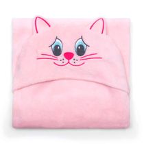Manta com Capuz Buettner Microfibra Infantil Miau 90cmx90cm Rosa Claro