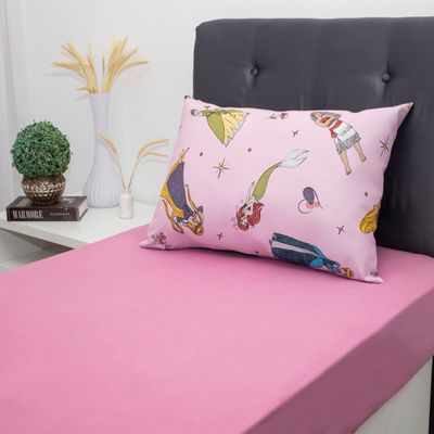Jogo de Cama Portallar Solteiro Malha 100% Algodão Disney Princesas Brilhantes 2 Pçs Rosa