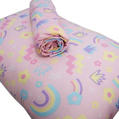 Jogo de Cama Solteiro Portallar Malha Misto Estampado Rainbow 2 Pçs com Elástico Rosa