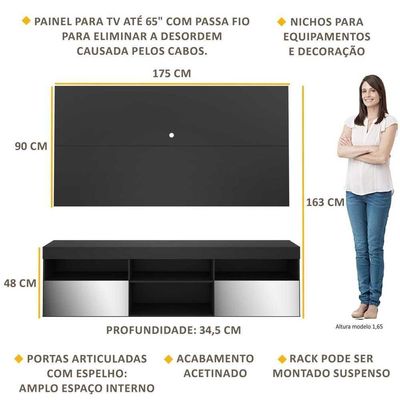 Rack Suspenso Com Espelho E Painel Para Tv Até 65´ Fg3322