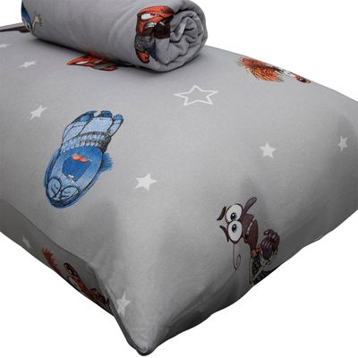 Jogo de Cama Portallar Solteiro Malha Mista Estampado Disney Divertidamente 2 Pçs Cinza