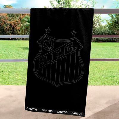 Toalha de Banho Buettner Jacquard Veludo Futebol Santos 70cmx140m Preto