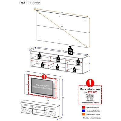 Rack Suspenso Com Espelho E Painel Para Tv Até 65´ Fg3322