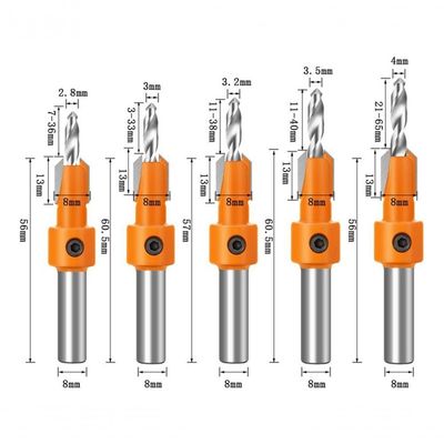 Kit 5 Broca 8mm Rebaixo De Parafuso Em Madeira Com Limitador