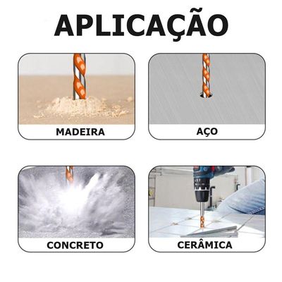 Kit 6 Broca De Torção Triangular Multifuncional 4/5/6/8/10/12mm