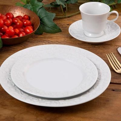 Xícara de Café com Pires 80ml Porcelana em Relevo Tassel Germer Branco