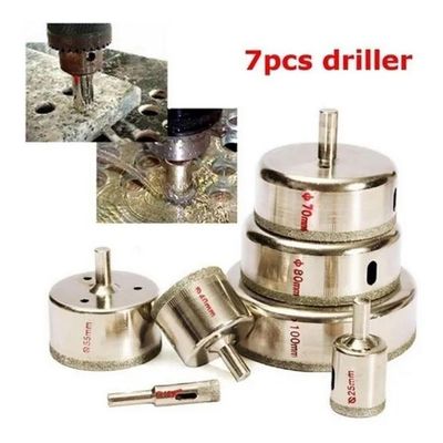 Kit 7 Brocas Diamantadas Serra Copo Vidro Mármore 10/25/40/55/70/80/100mm