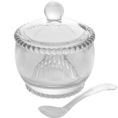 Açucareiro Wolff Pearl de Cristal com Colher 200ml Porta Açúcar de Mesa Posta Refinada