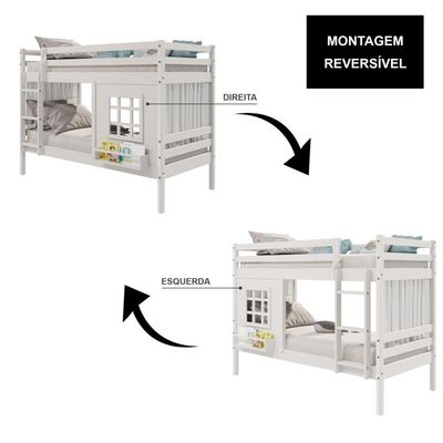 Beliche Infantil Com Janela E Cortina Madeira Maciça Branco Housin
