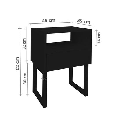 Mesa De Cabeceira Lateral Nicho Com Gaveteiro Preto Laca