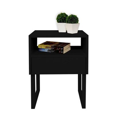 Mesa De Cabeceira Lateral Nicho Com Gaveteiro Preto Laca