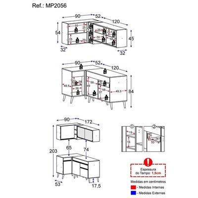 Cozinha Compacta De Canto Mp2056 Com Armário E Balcão Preta