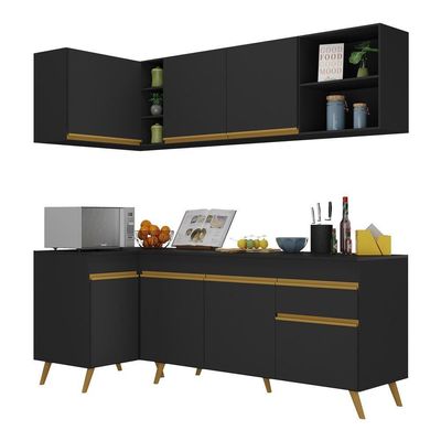 Cozinha Compacta De Canto Mp2058 Com Armário E Balcão Preta