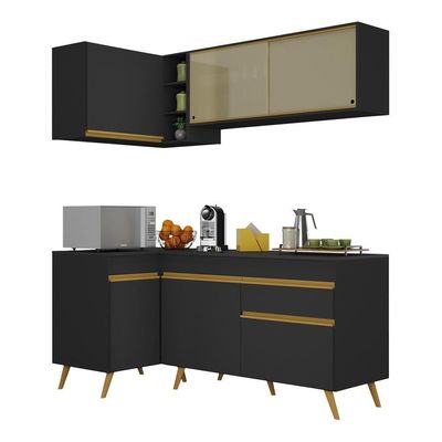Cozinha Compacta De Canto Mp2056 Com Armário E Balcão Preta