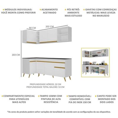 Cozinha Compacta De Canto Mp2058 Com Armário E Balcão Branca