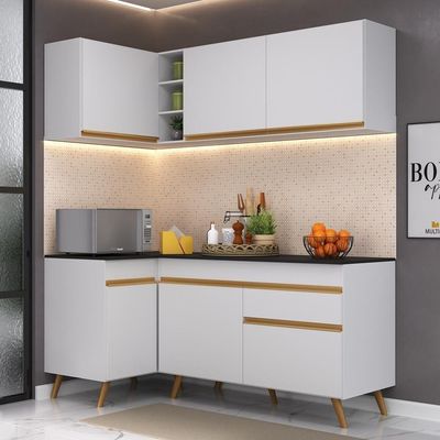 Cozinha Compacta De Canto Mp2057 Com Armário E Balcão Branca