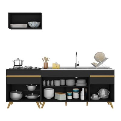 Cozinha Compacta Veneza Gb Mp2074 Com Armário E Balcão Preta