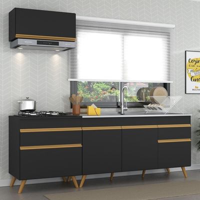 Cozinha Compacta Veneza Gb Mp2074 Com Armário E Balcão Preta