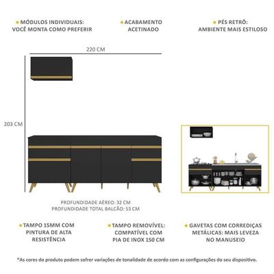 Cozinha Compacta Veneza Gb Mp2074 Com Armário E Balcão Preta