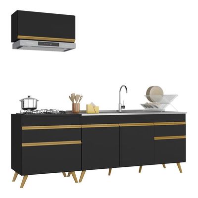 Cozinha Compacta Veneza Gb Mp2074 Com Armário E Balcão Preta