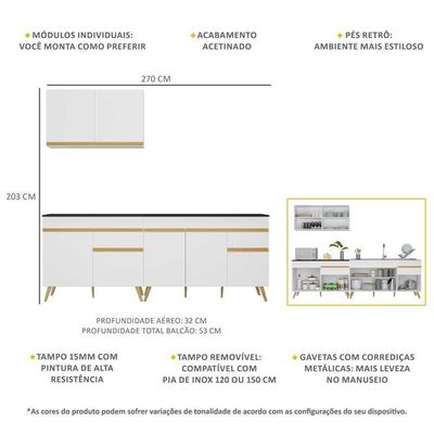 Cozinha Compacta Veneza Gw Mp2076 Armário E Balcão Branca