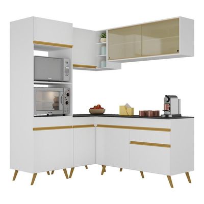 Cozinha Completa De Canto Mp2063 Com Armário E Balcão Branca
